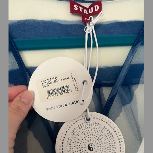 STAUD Flippa Blue & White Stripe Organza Wrap Midi Dress NWT - Picture 5 of 15